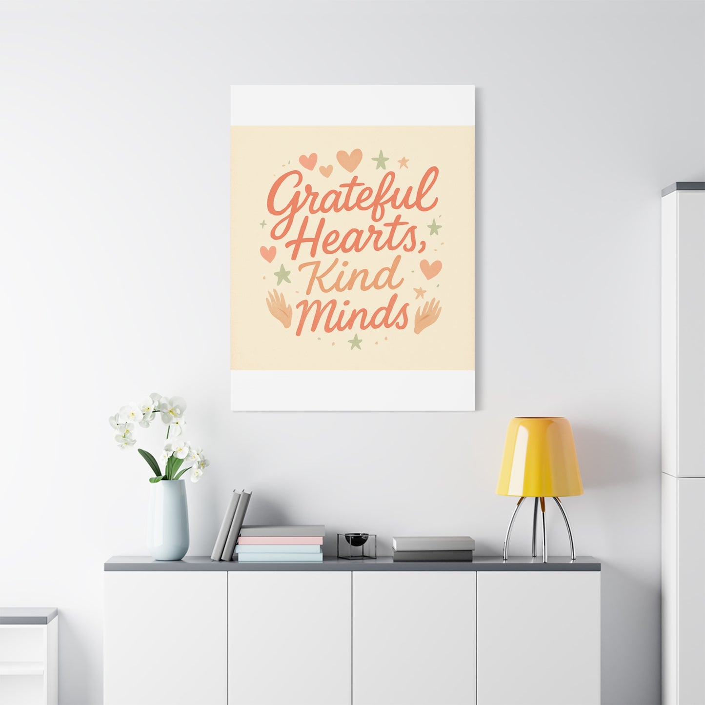 Grateful Hearts Kind Minds Canvas Wall Art — Inspirational Quote Matte Canvas