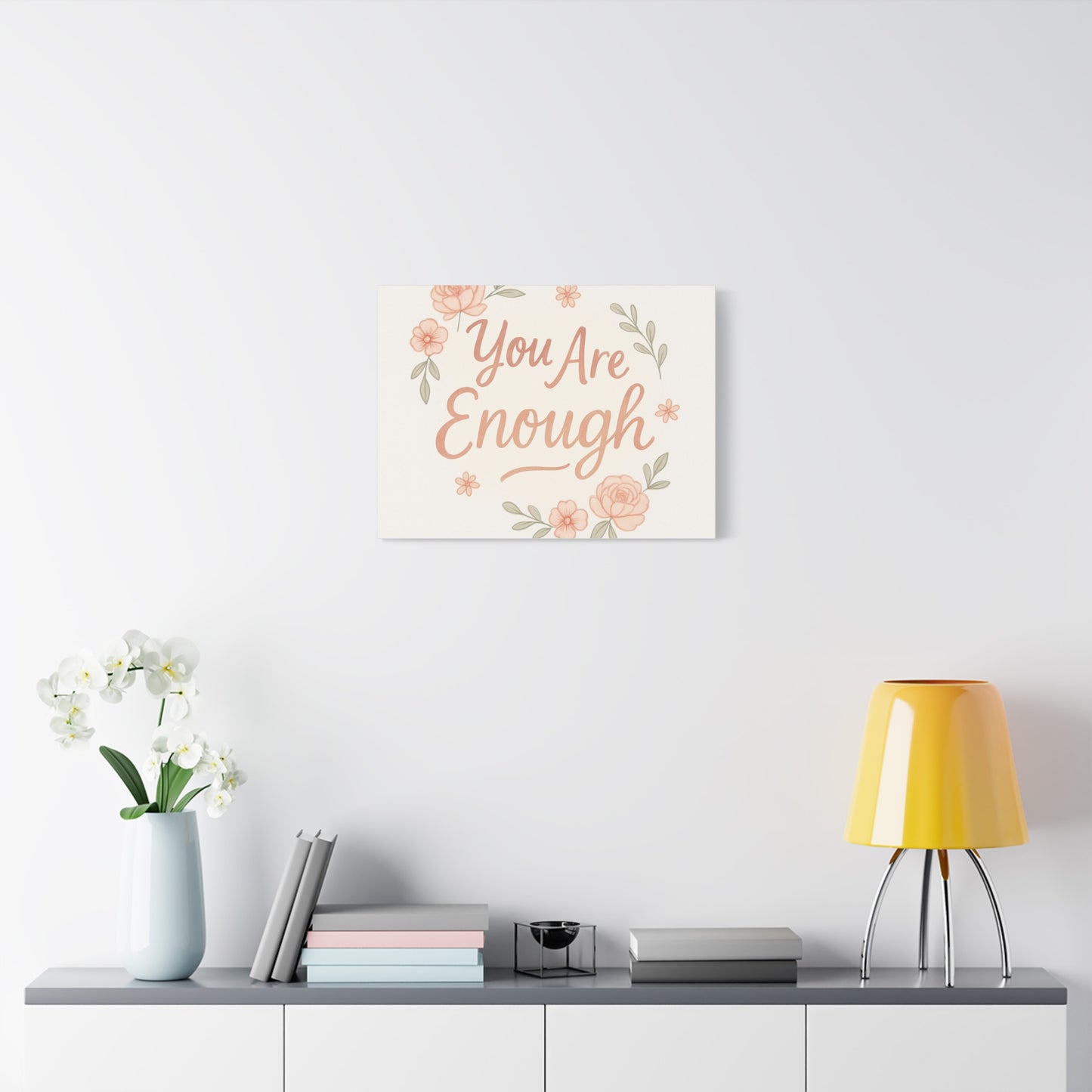 You Are Enough Floral Canvas Wall Art — Inspirational Matte Stretched Canvas