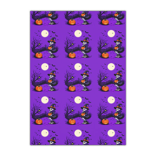 Purple Halloween Gift Wrap Sheets: Spooky Skull Design