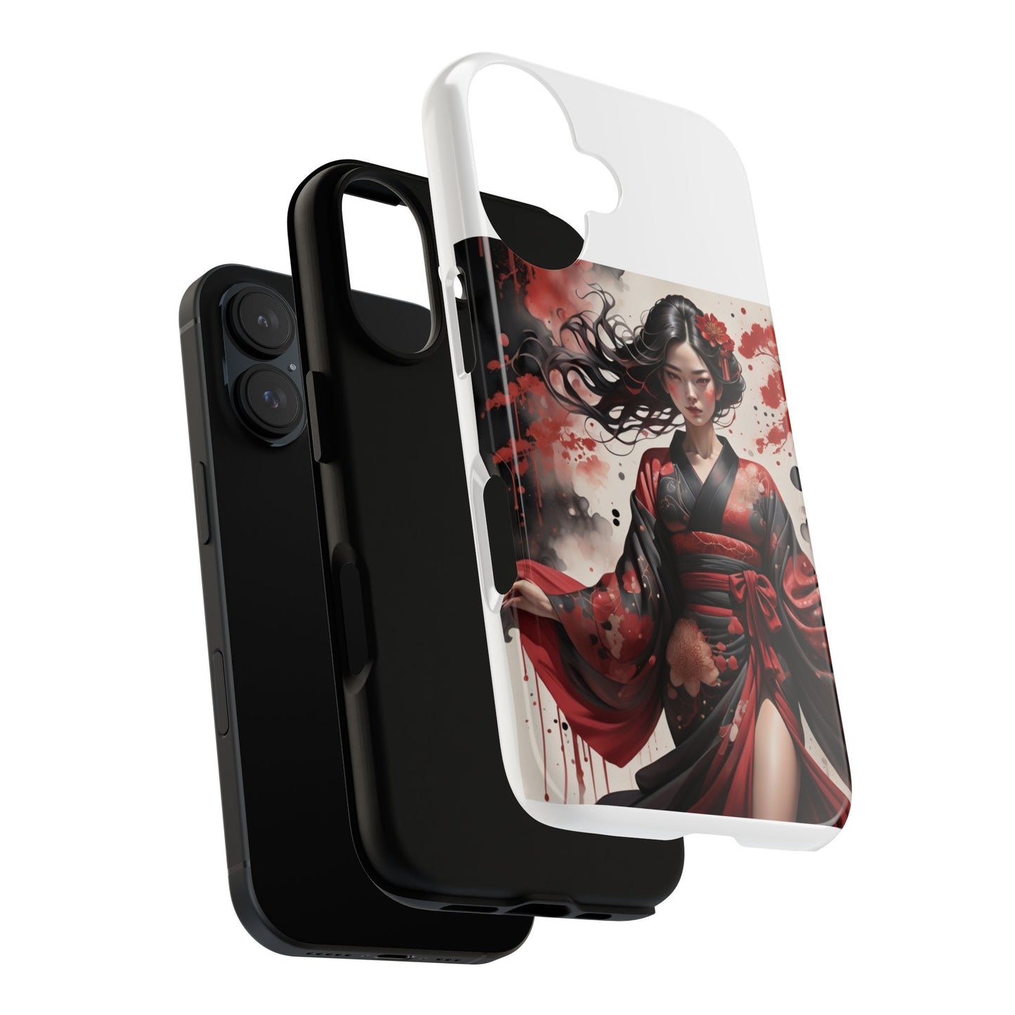 Geisha Warrior Phone Case — Dark Red Kimono Art Designer iPhone Case