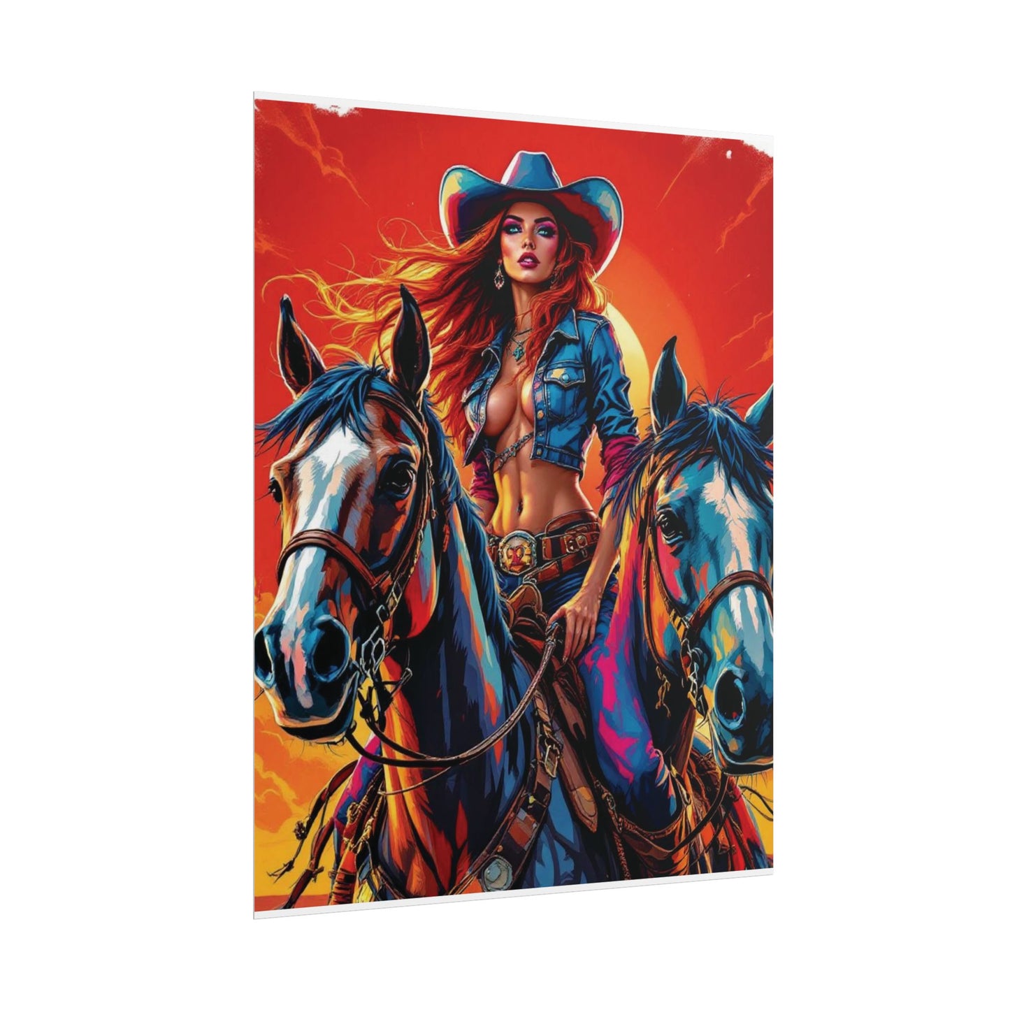 Cowgirl Poster — Vibrant Western Cowgirl Art Print with Horses
