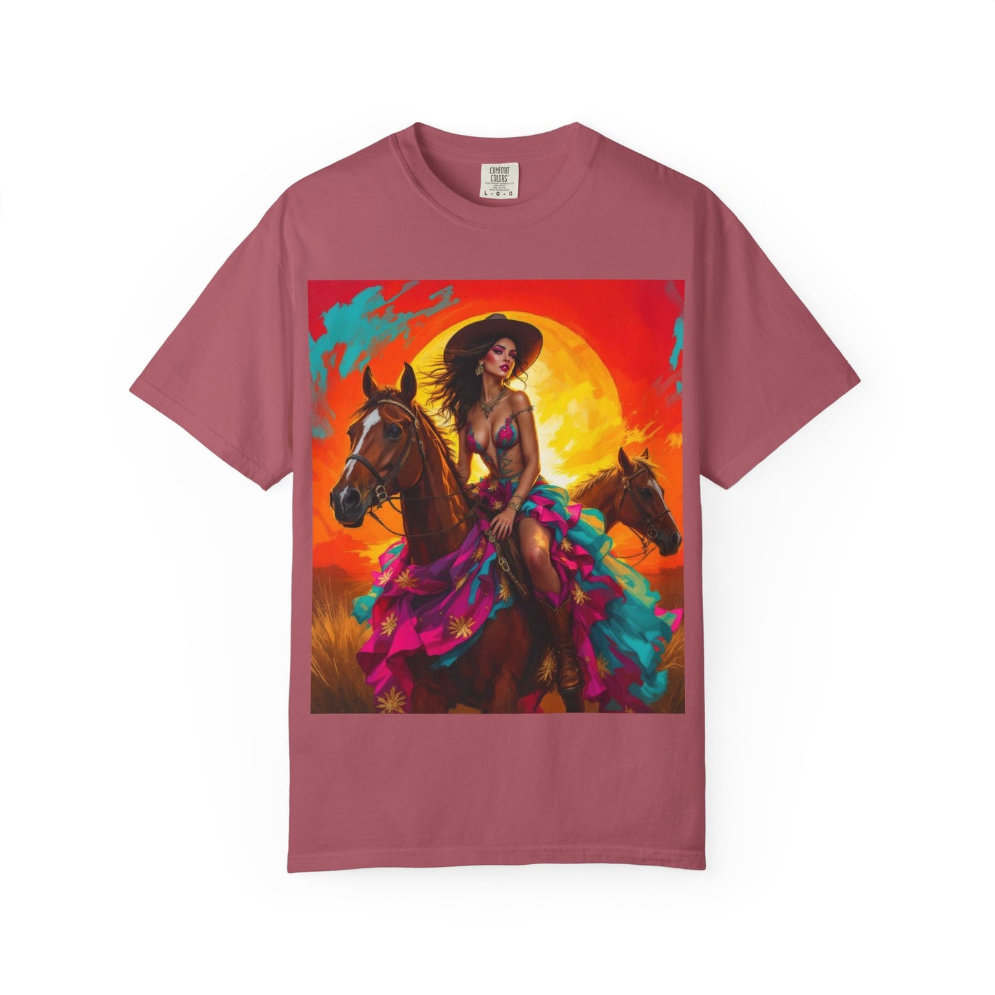 Cowgirl Sunset T-Shirt — Vibrant Western Horse Art Tee