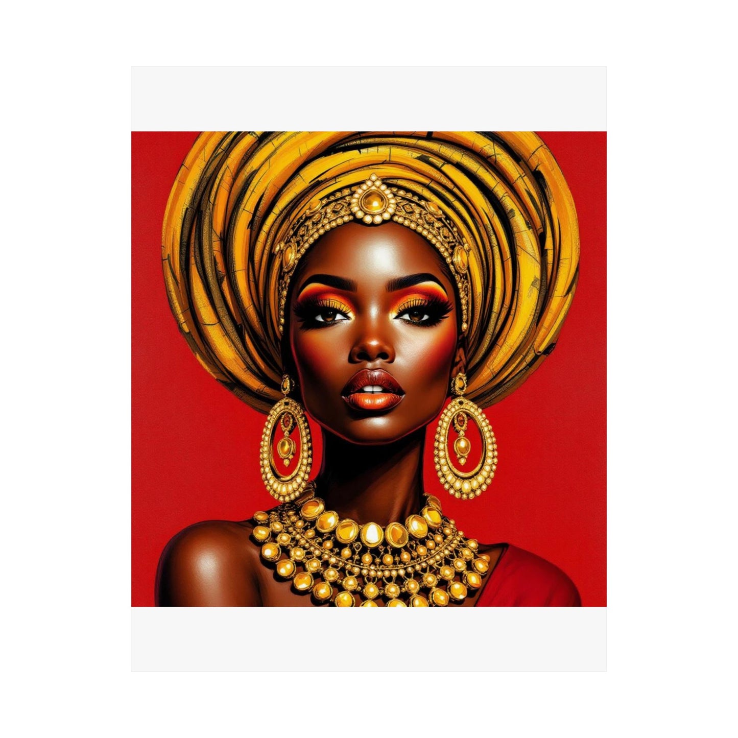 African Queen Art Poster — Bold Red Satin Print