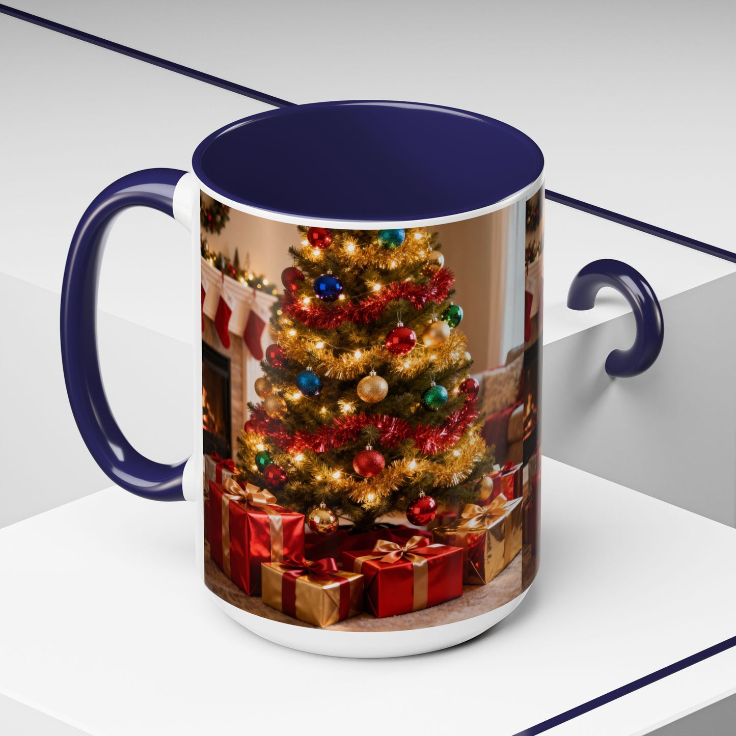 Christmas Living Room Coffee Mug – Festive Tree, Fireplace & Presents Accent Mug (11/15oz)