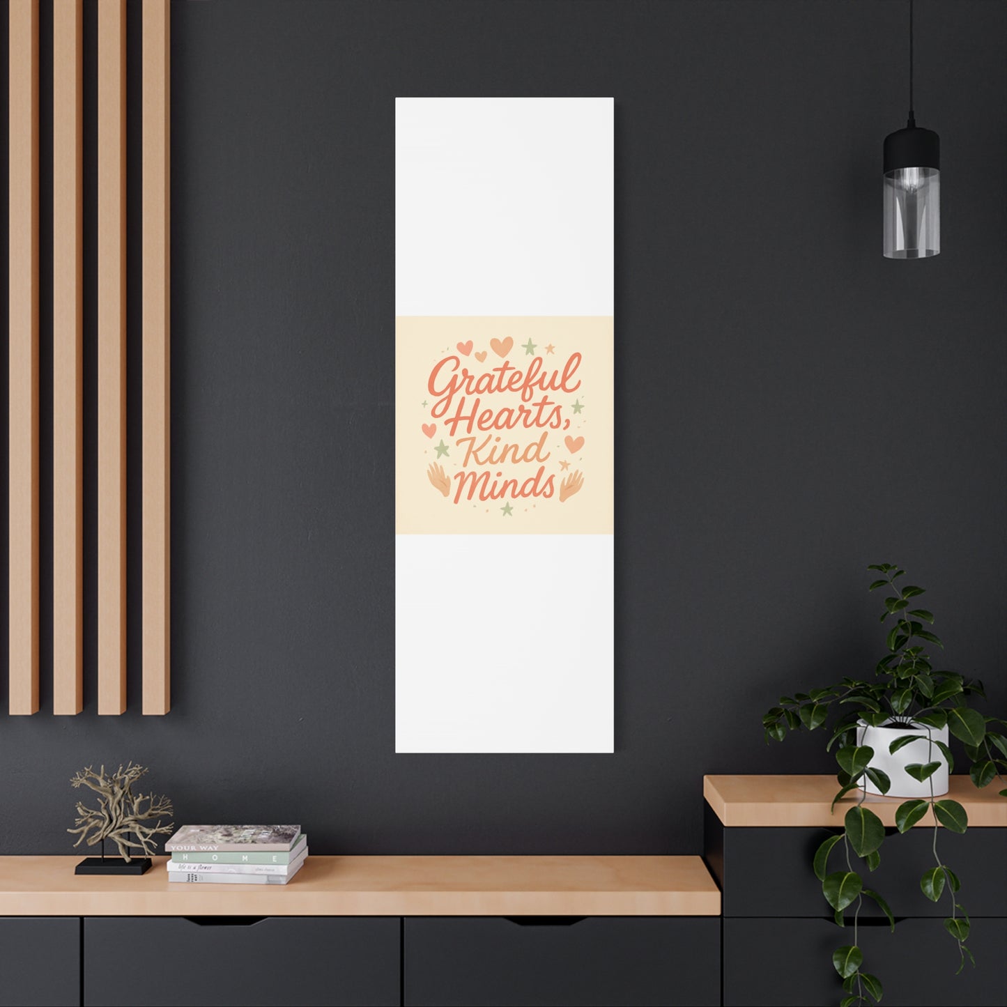 Grateful Hearts Kind Minds Canvas Wall Art — Inspirational Quote Matte Canvas