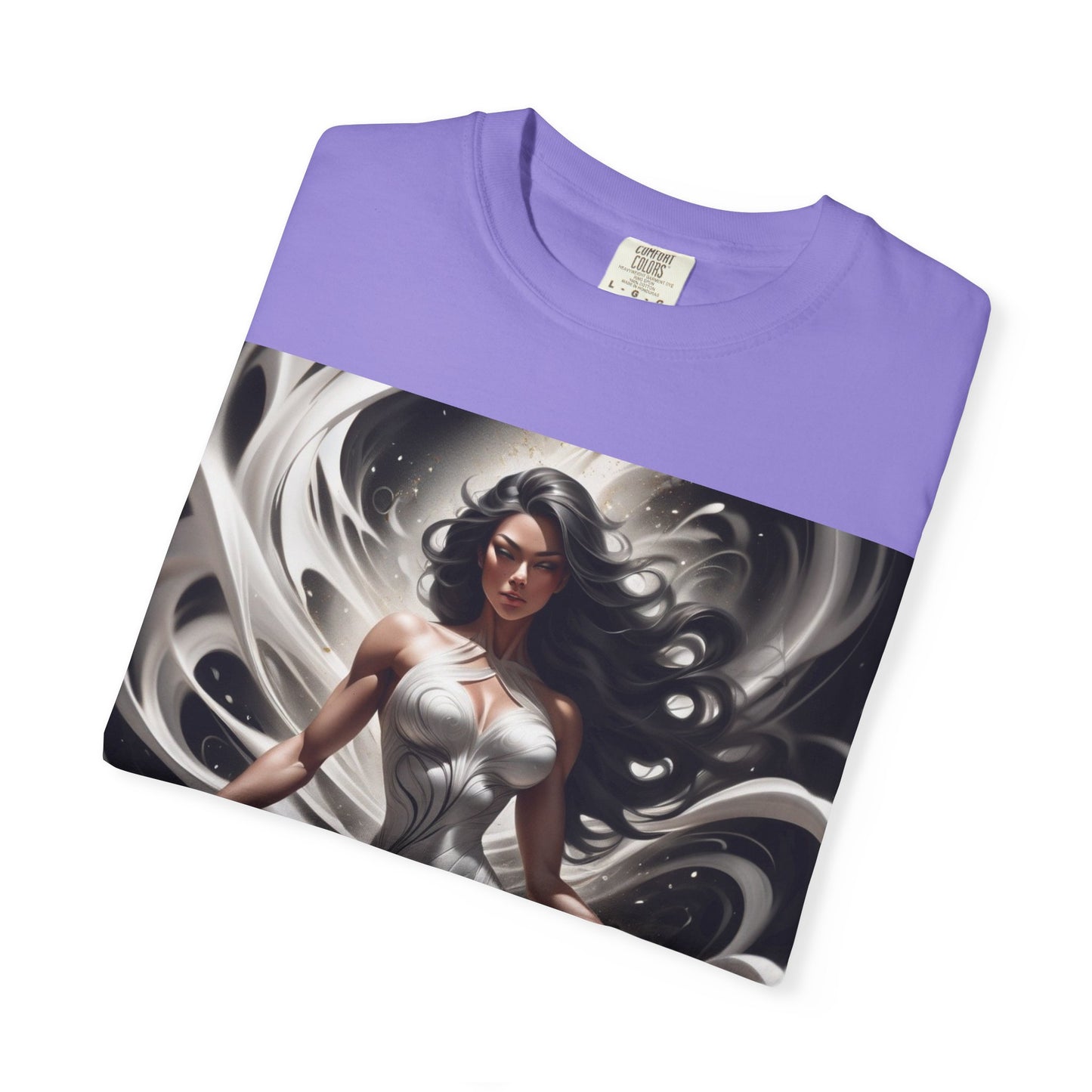 Goddess Art T-Shirt — Elegant White-Draped Fantasy Woman Print
