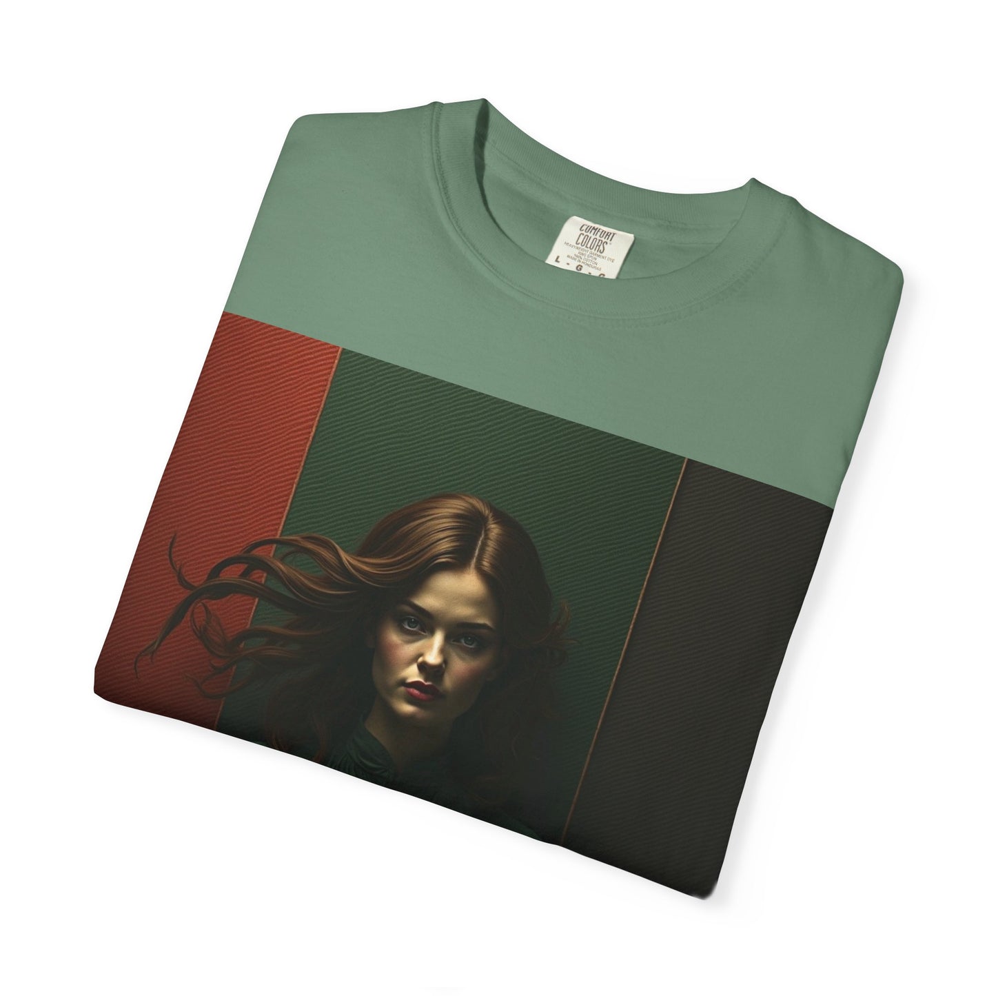 Portrait Photo Tee — Moody Green Woman Graphic T-Shirt