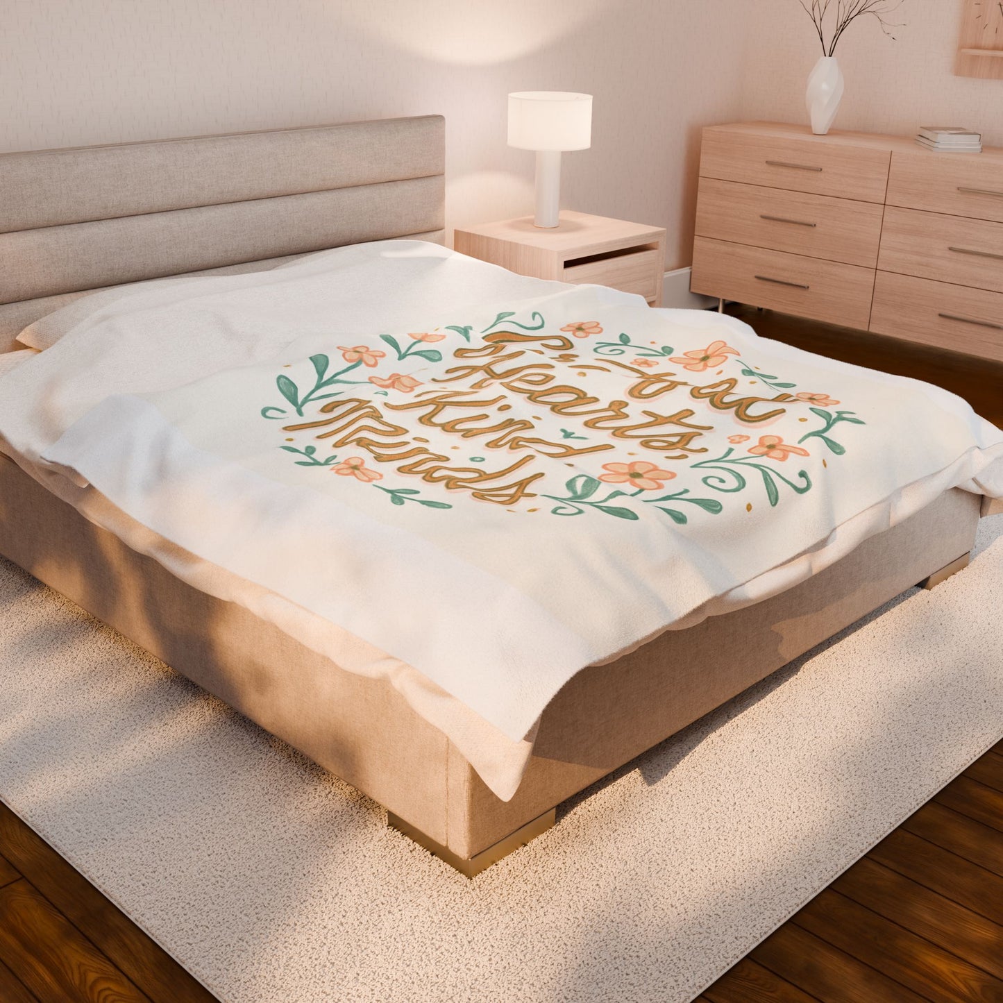 Grateful Hearts Kind Minds Velveteen Plush Blanket — Floral Inspirational Throw