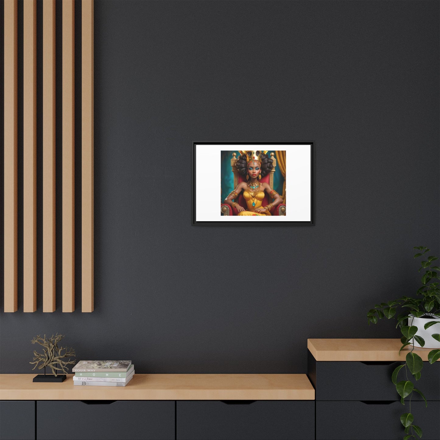 Framed Matte Canvas Art — Regal African Queen Portrait