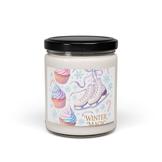 Winter Magic Soy Candle — Ice Skate & Cupcake Scented Jar (9oz)