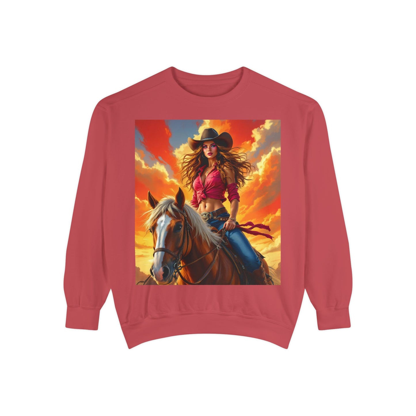 Cowgirl Sunset Sweatshirt — Horse Riding Graphic Crewneck