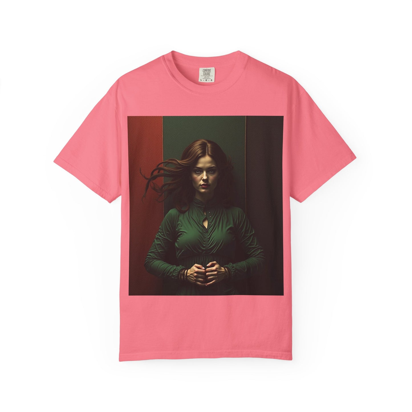 Portrait Photo Tee — Moody Green Woman Graphic T-Shirt