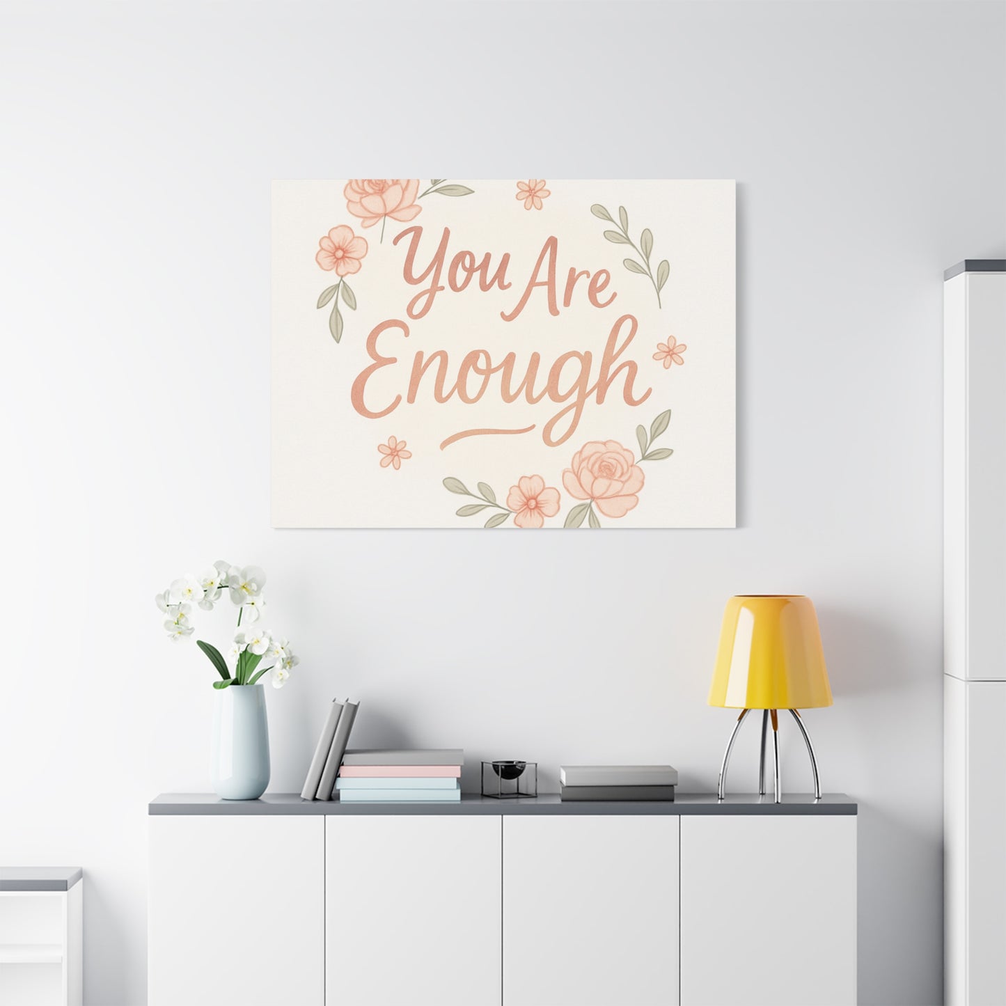 You Are Enough Floral Canvas Wall Art — Inspirational Matte Stretched Canvas