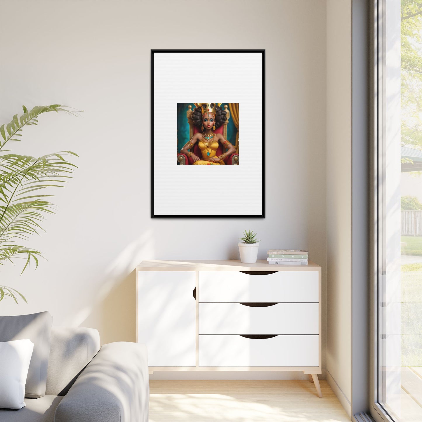 Framed Matte Canvas Art — Regal African Queen Portrait