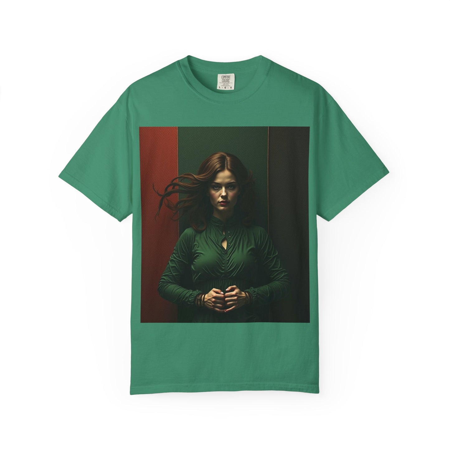 Portrait Photo Tee — Moody Green Woman Graphic T-Shirt