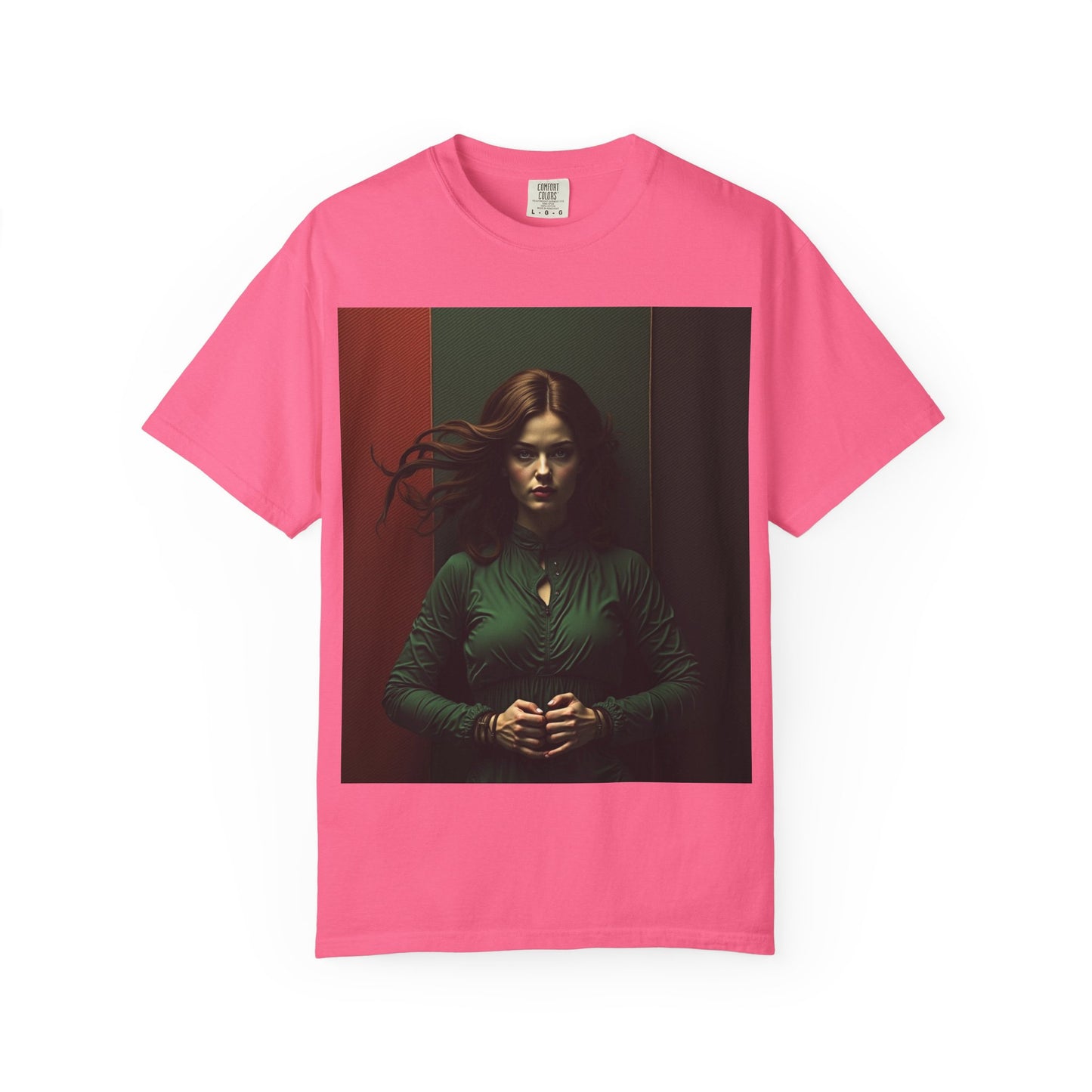 Portrait Photo Tee — Moody Green Woman Graphic T-Shirt