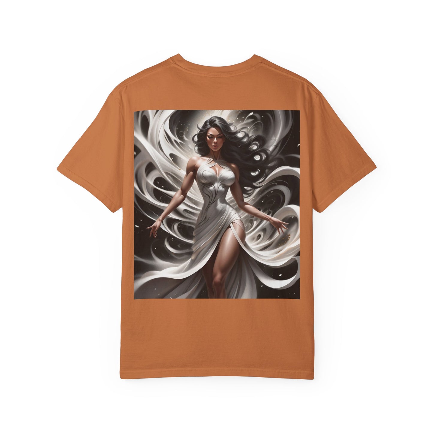 Goddess Art T-Shirt — Elegant White-Draped Fantasy Woman Print