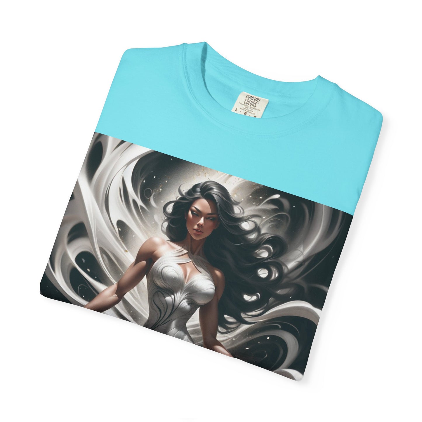 Goddess Art T-Shirt — Elegant White-Draped Fantasy Woman Print