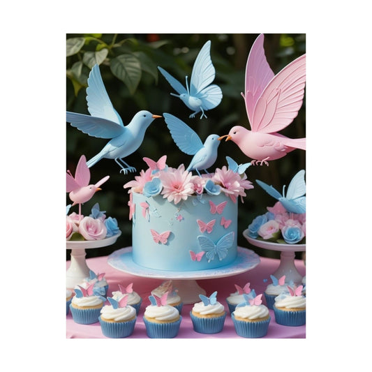 Butterfly & Dove Party Poster — Satin 210gsm Decorative Cake Print
