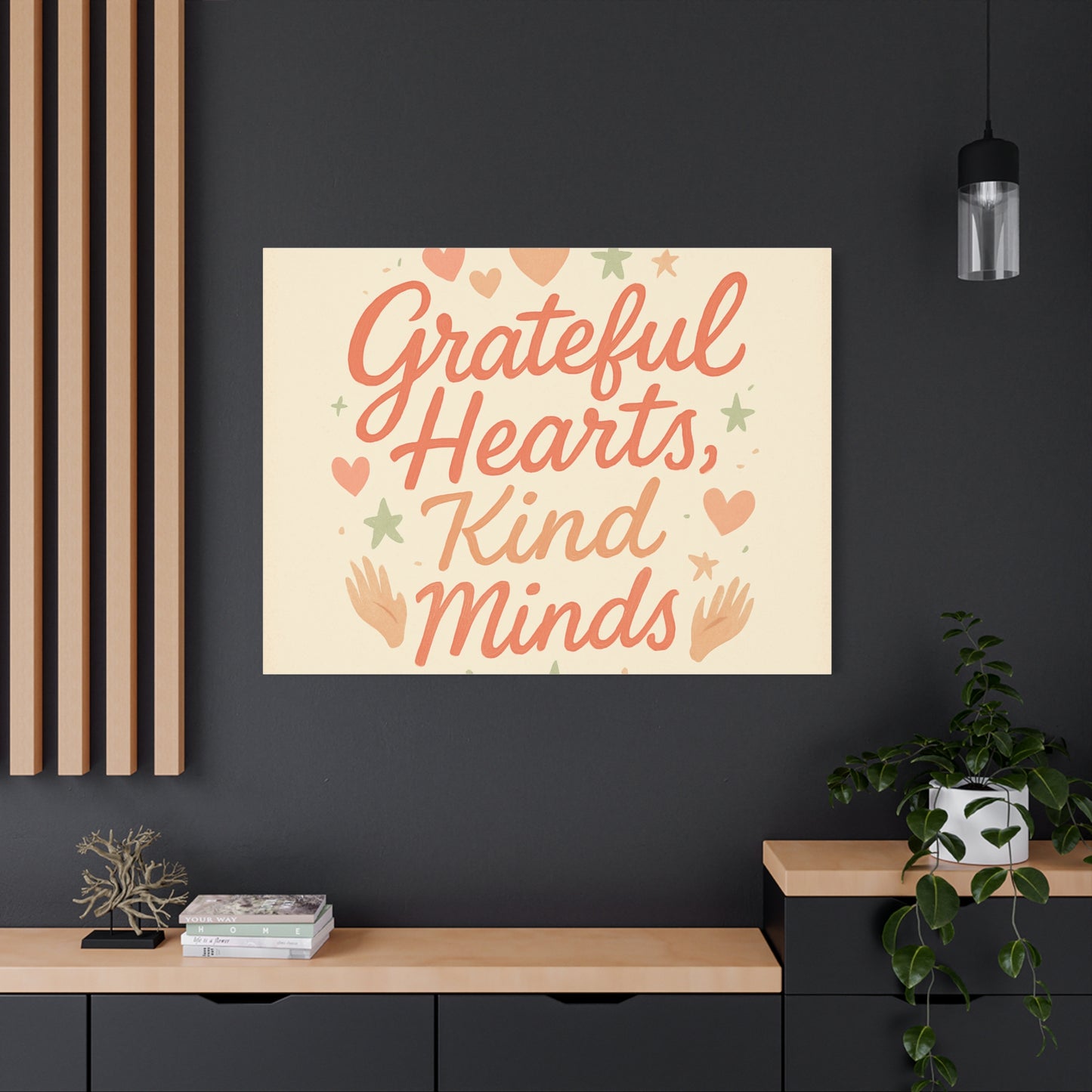 Grateful Hearts Kind Minds Canvas Wall Art — Inspirational Quote Matte Canvas