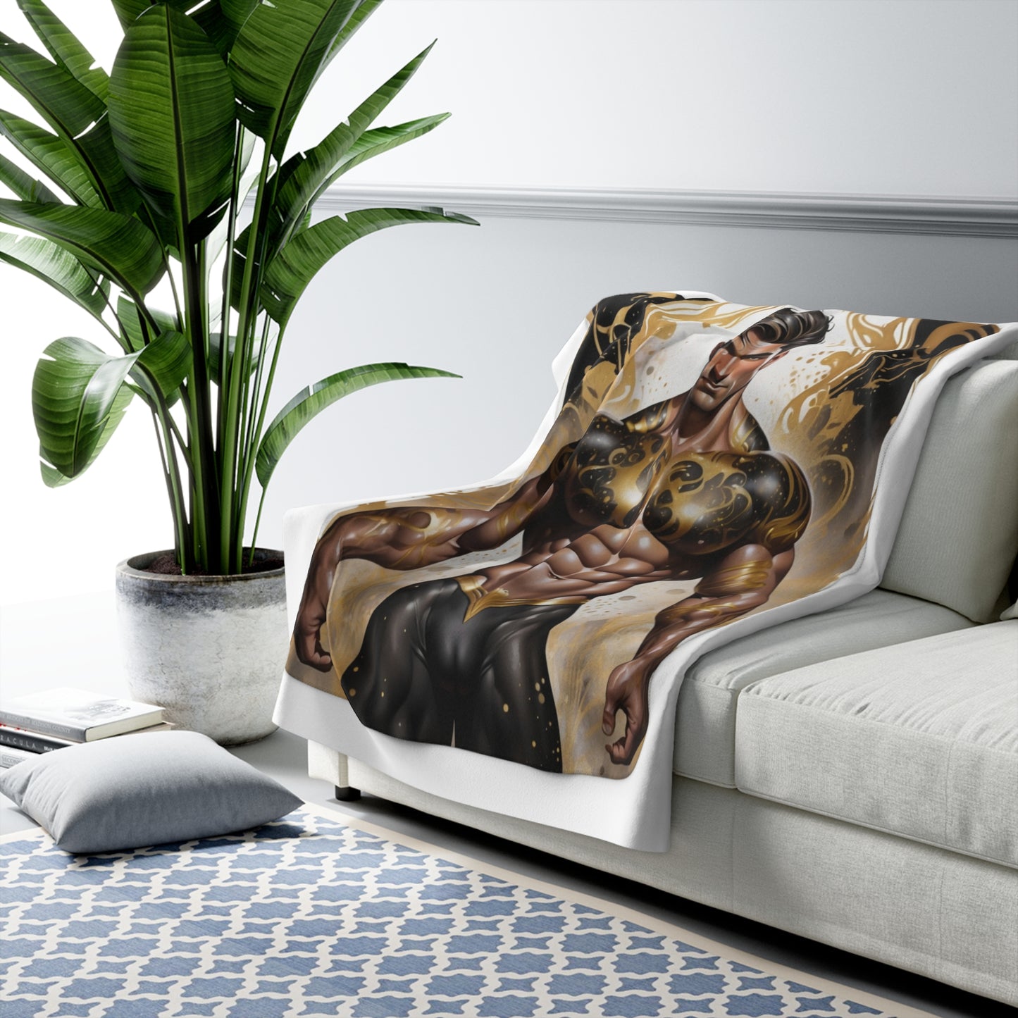 Mythic Warrior Sherpa Fleece Blanket — Muscular Fantasy Hero Illustration