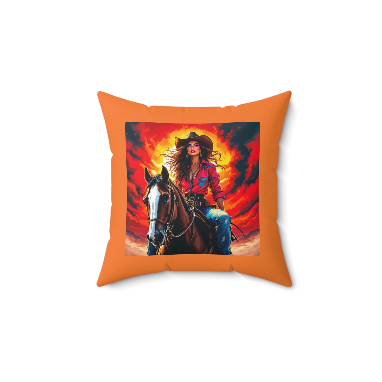 Western Cowgirl Horse Pillow — Vibrant Rodeo Sunset Decorative Throw Pillow