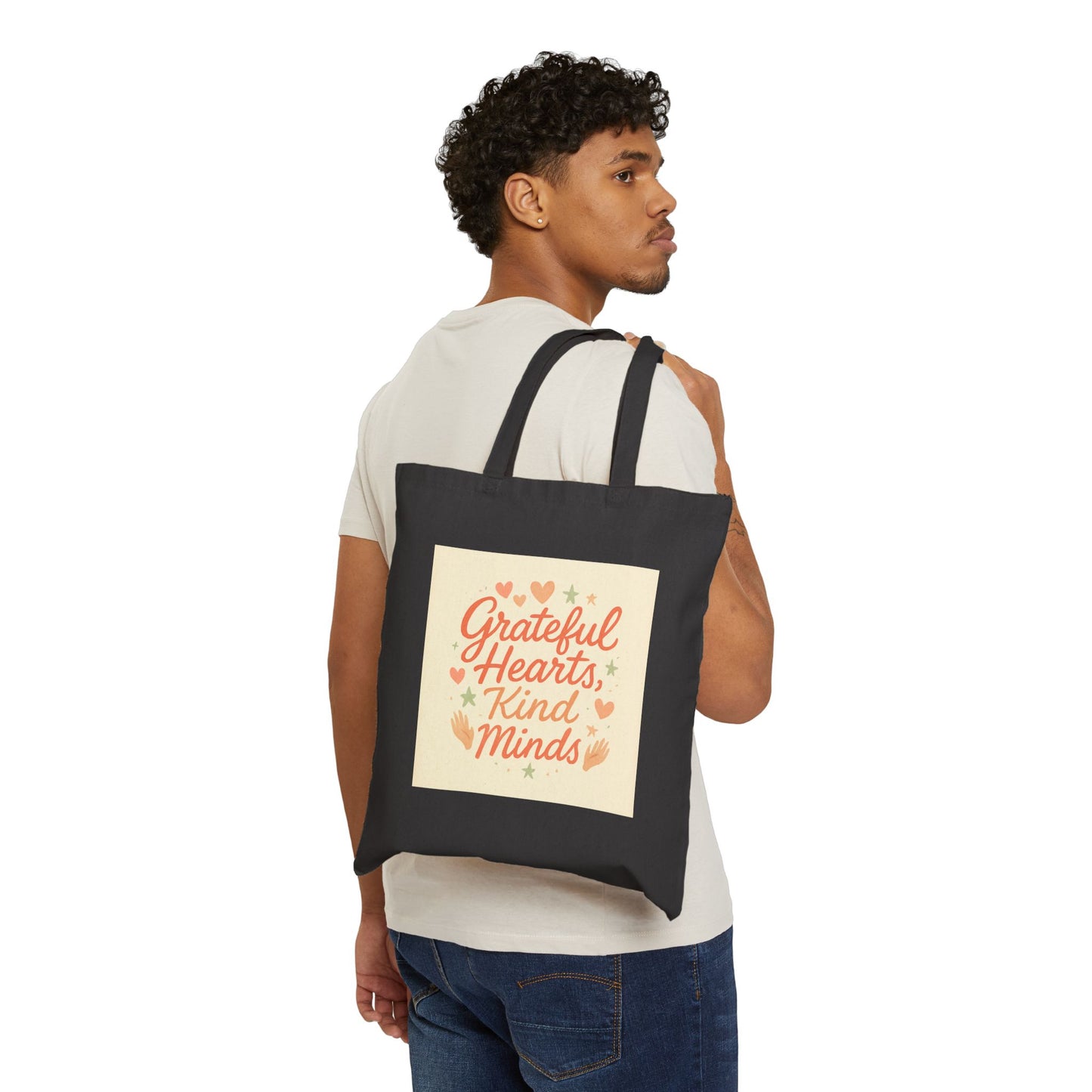 Tote Bag — "Grateful Hearts, Kind Minds" Canvas Grocery & Gift Tote