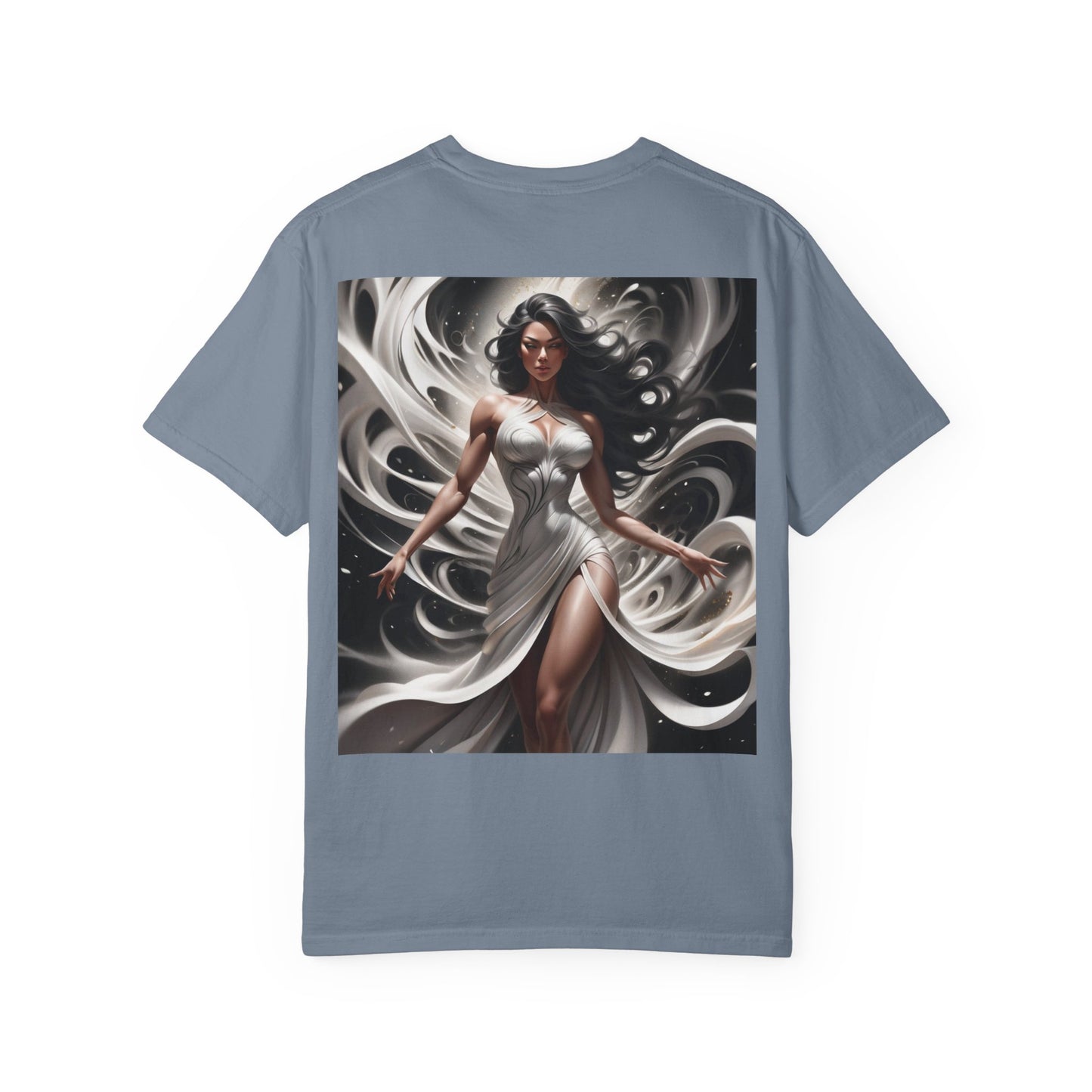 Goddess Art T-Shirt — Elegant White-Draped Fantasy Woman Print