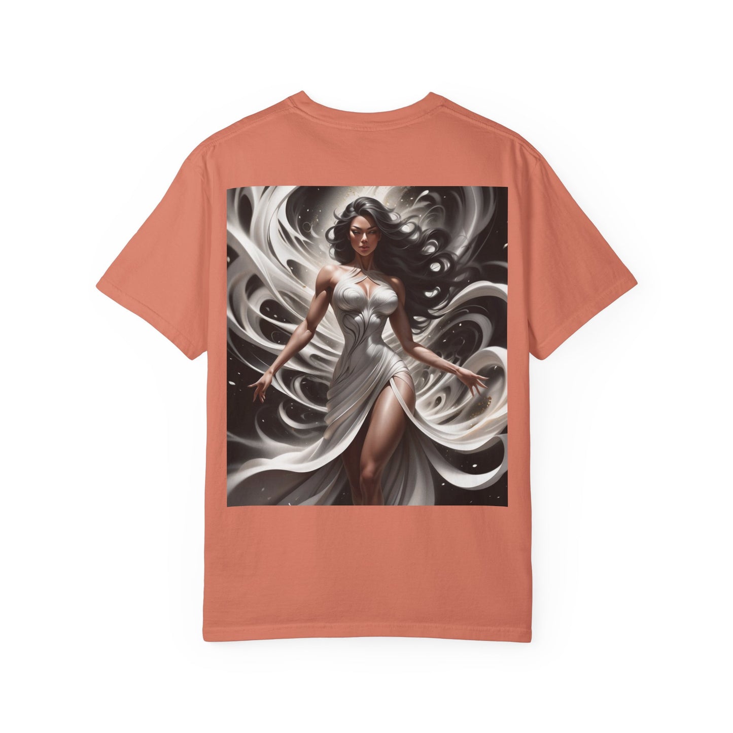 Goddess Art T-Shirt — Elegant White-Draped Fantasy Woman Print
