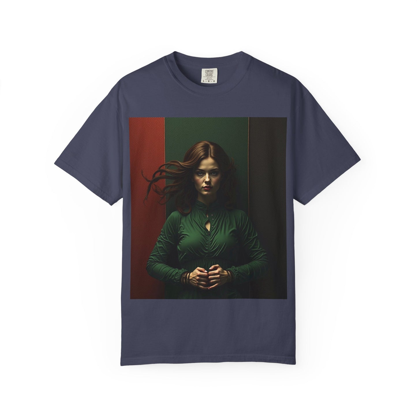 Portrait Photo Tee — Moody Green Woman Graphic T-Shirt