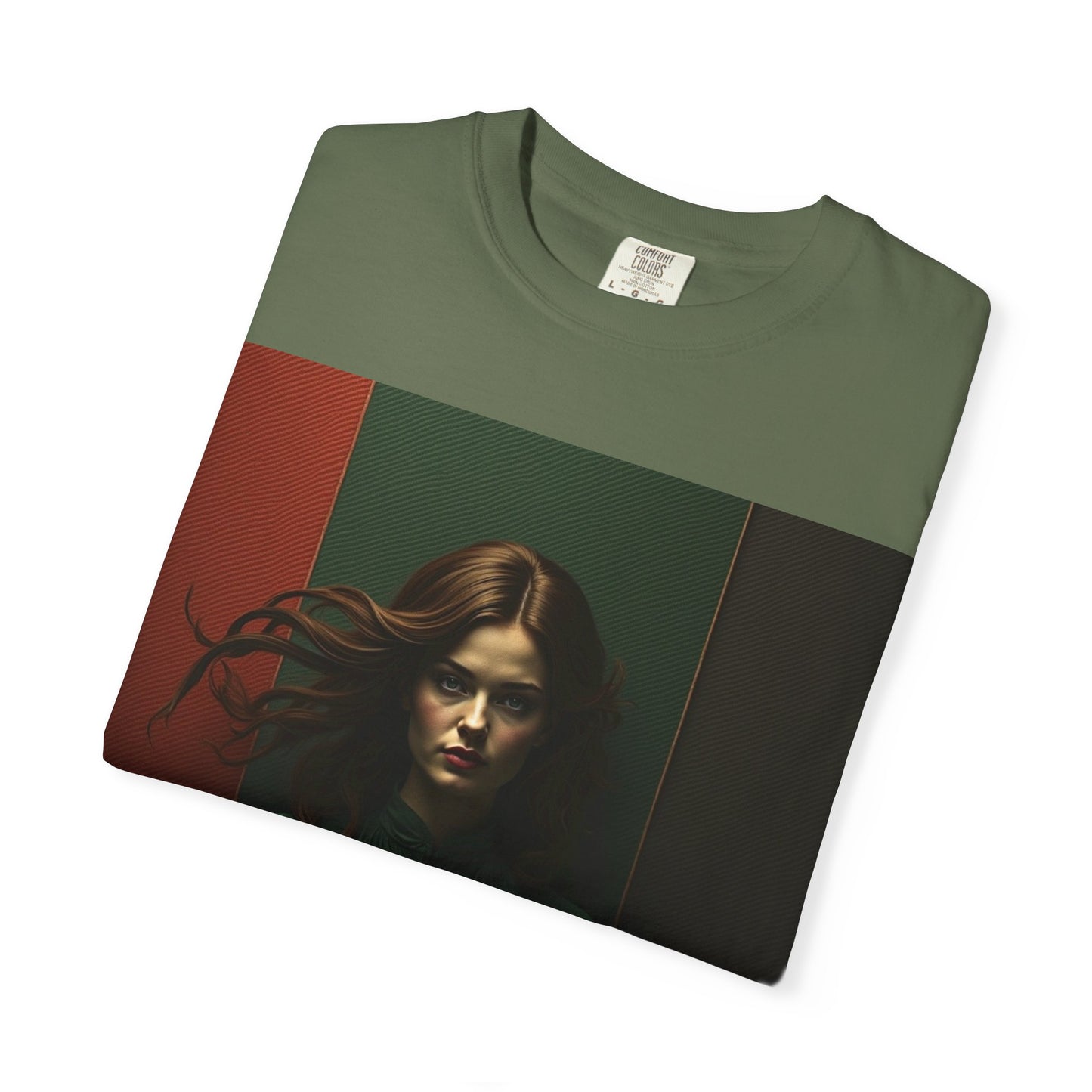 Portrait Photo Tee — Moody Green Woman Graphic T-Shirt