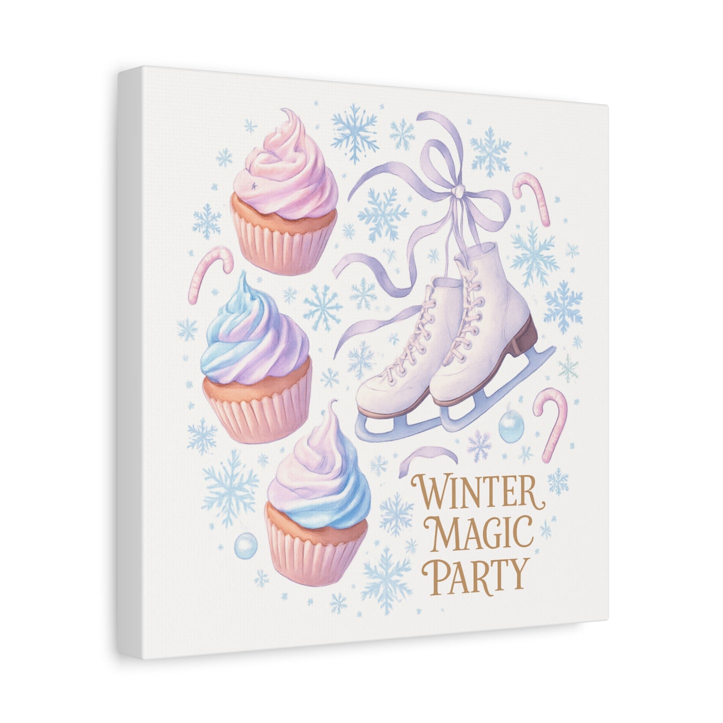 Winter Magic Party Canvas — Ice Skates & Cupcakes Matte Wall Art