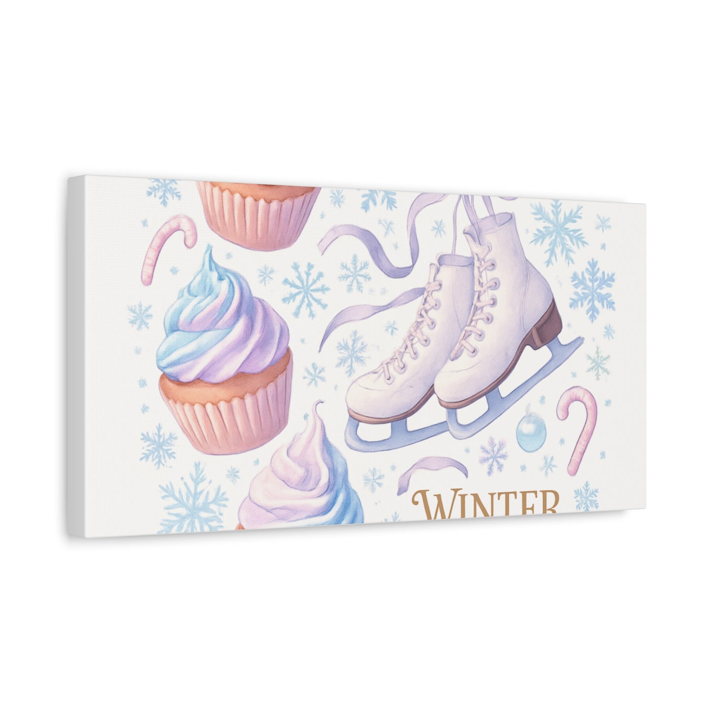 Winter Magic Party Canvas — Ice Skates & Cupcakes Matte Wall Art