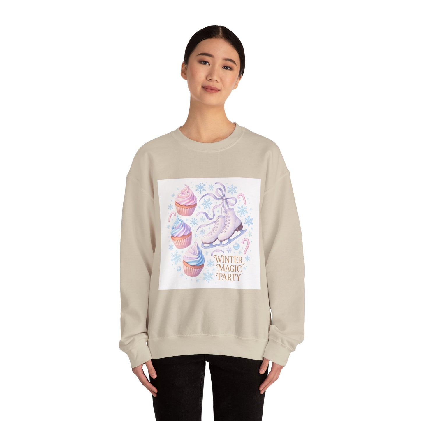 Winter Magic Party Sweatshirt — Ice Skates & Cupcakes Cozy Crewneck