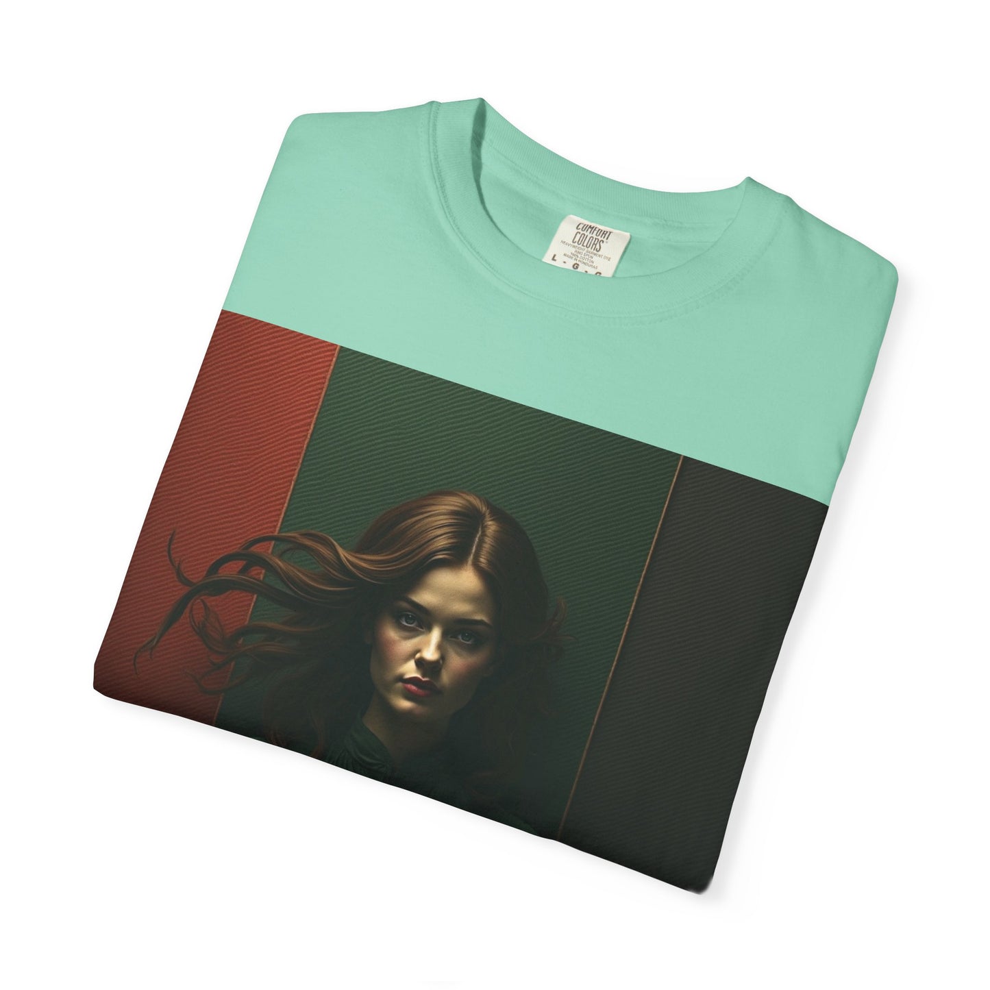 Portrait Photo Tee — Moody Green Woman Graphic T-Shirt