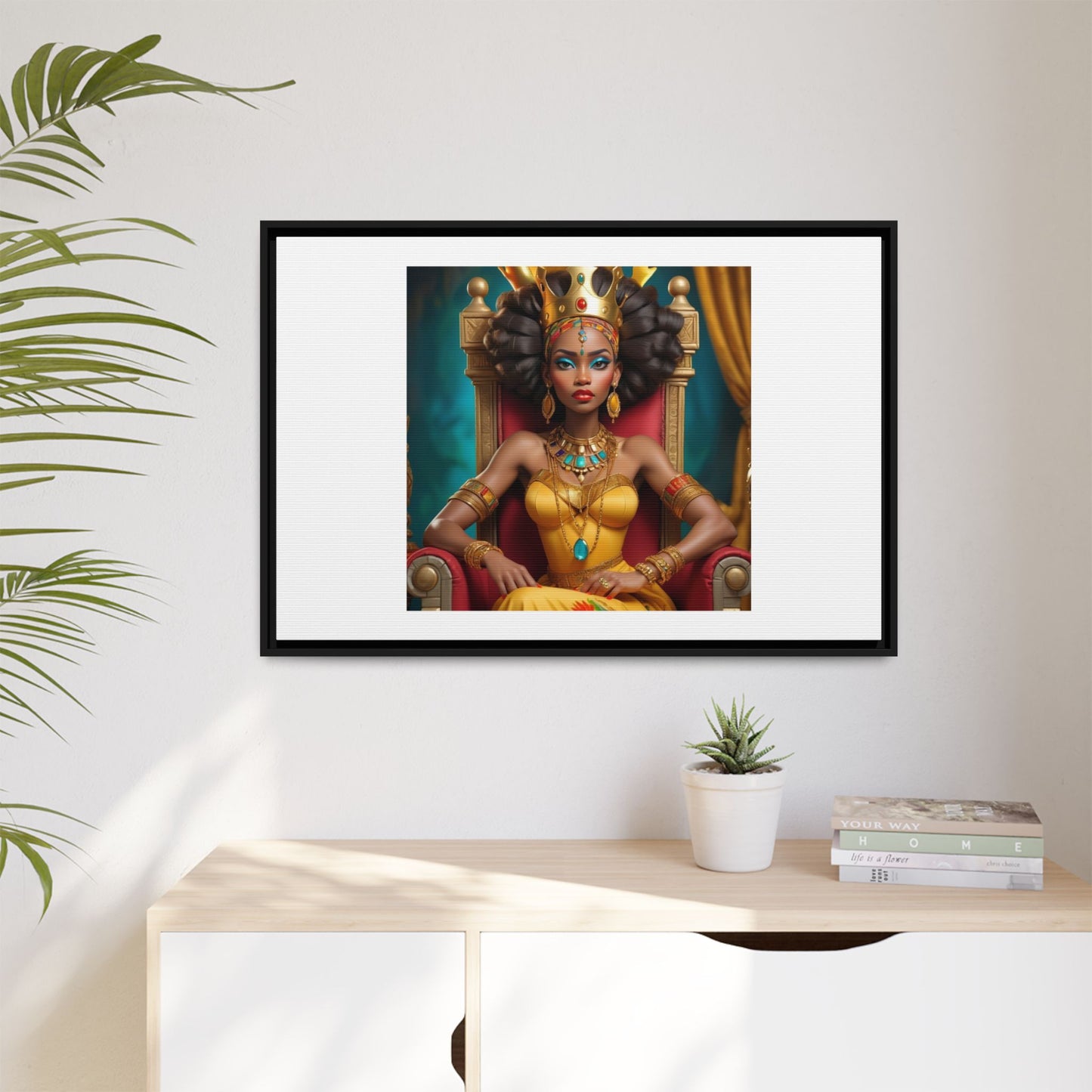 Framed Matte Canvas Art — Regal African Queen Portrait