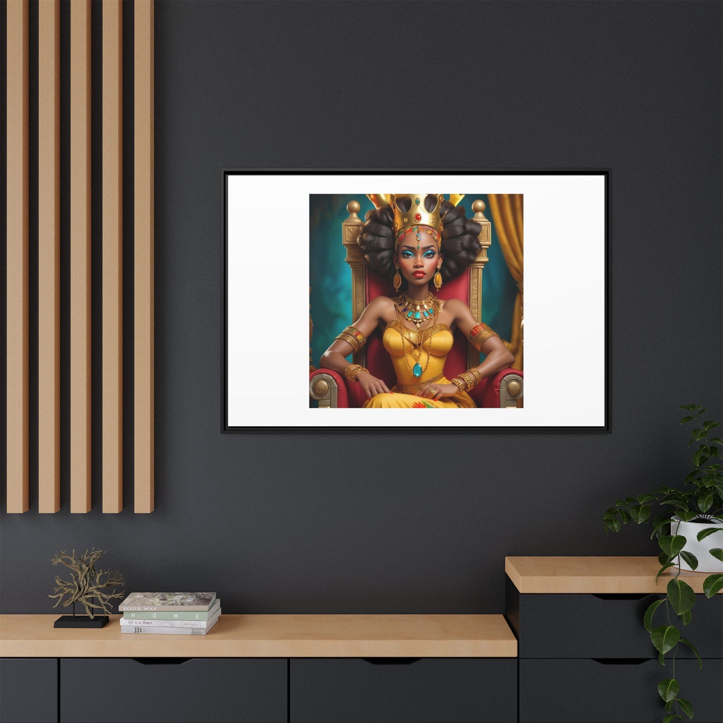 Framed Matte Canvas Art — Regal African Queen Portrait