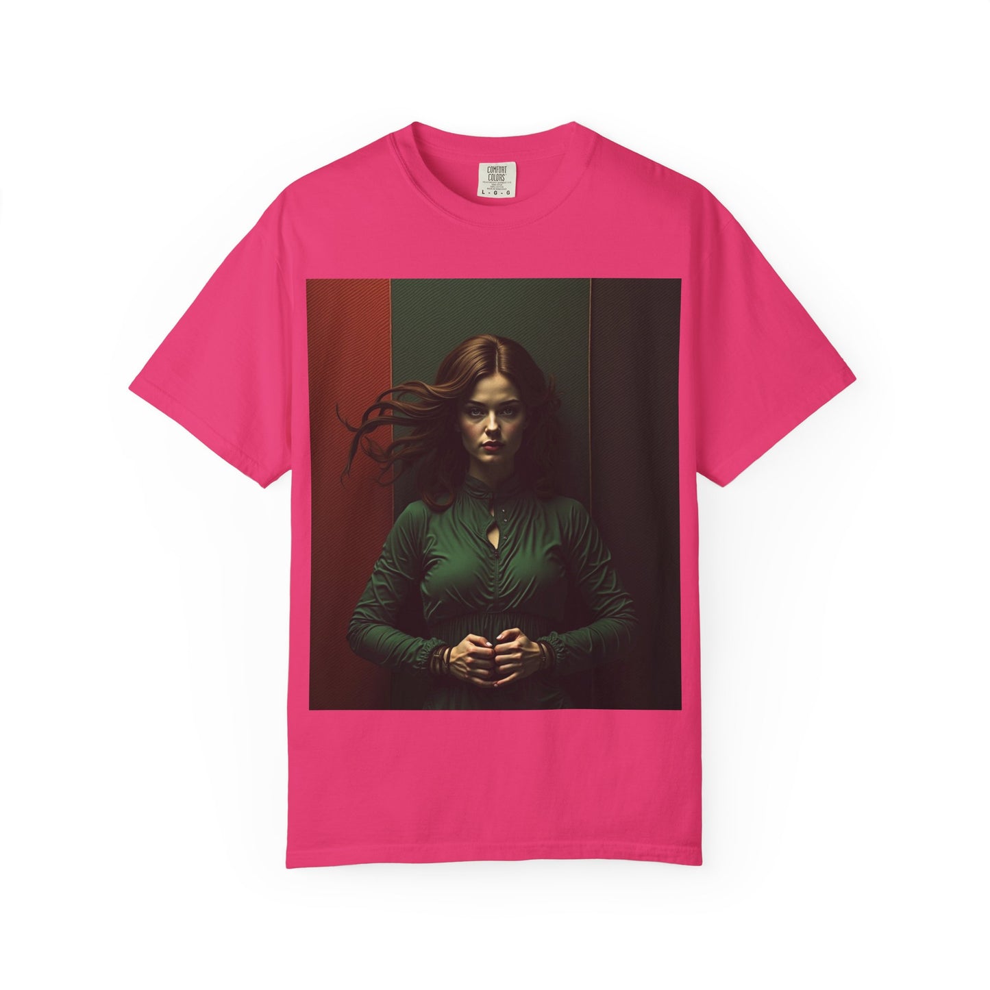 Portrait Photo Tee — Moody Green Woman Graphic T-Shirt