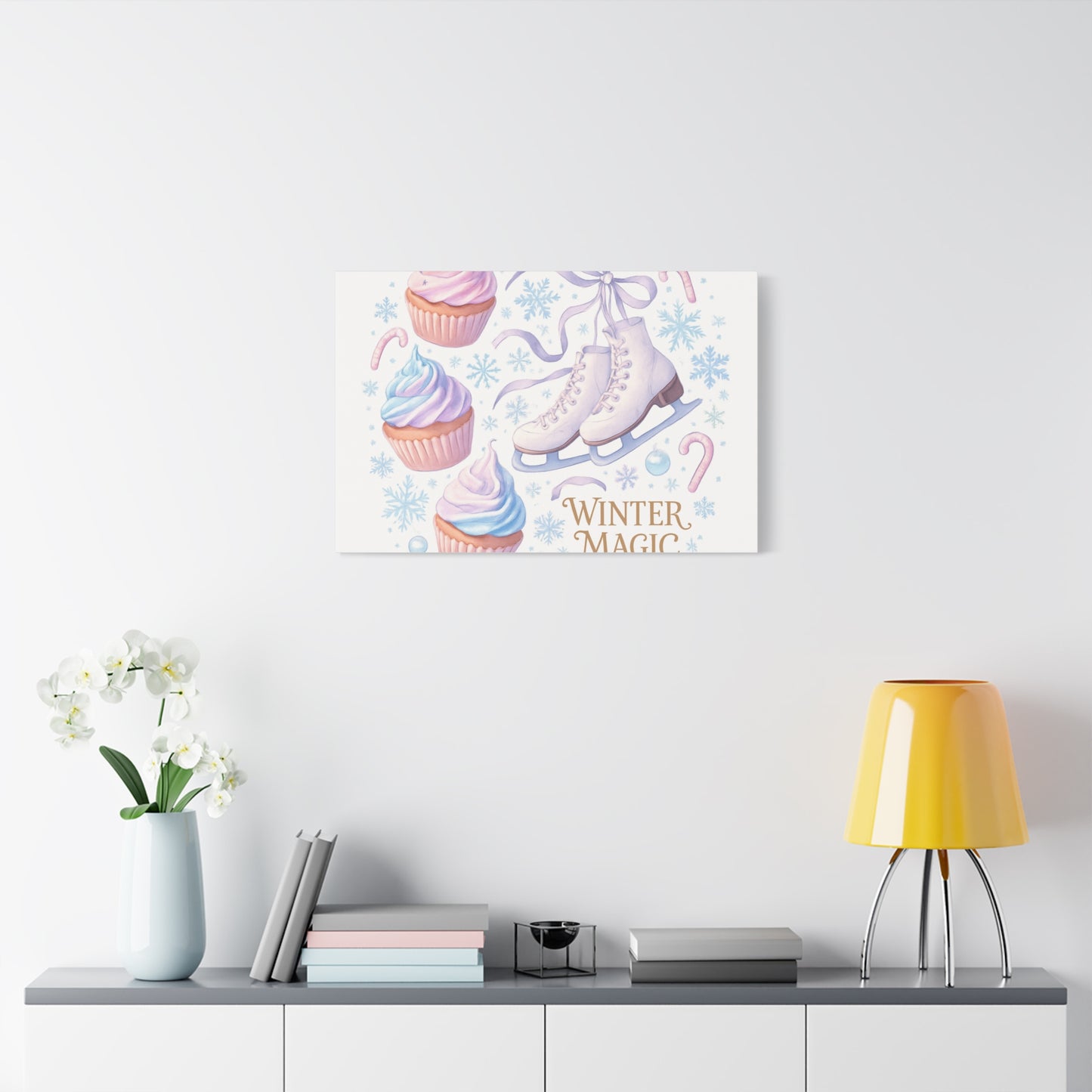 Winter Magic Party Canvas — Ice Skates & Cupcakes Matte Wall Art