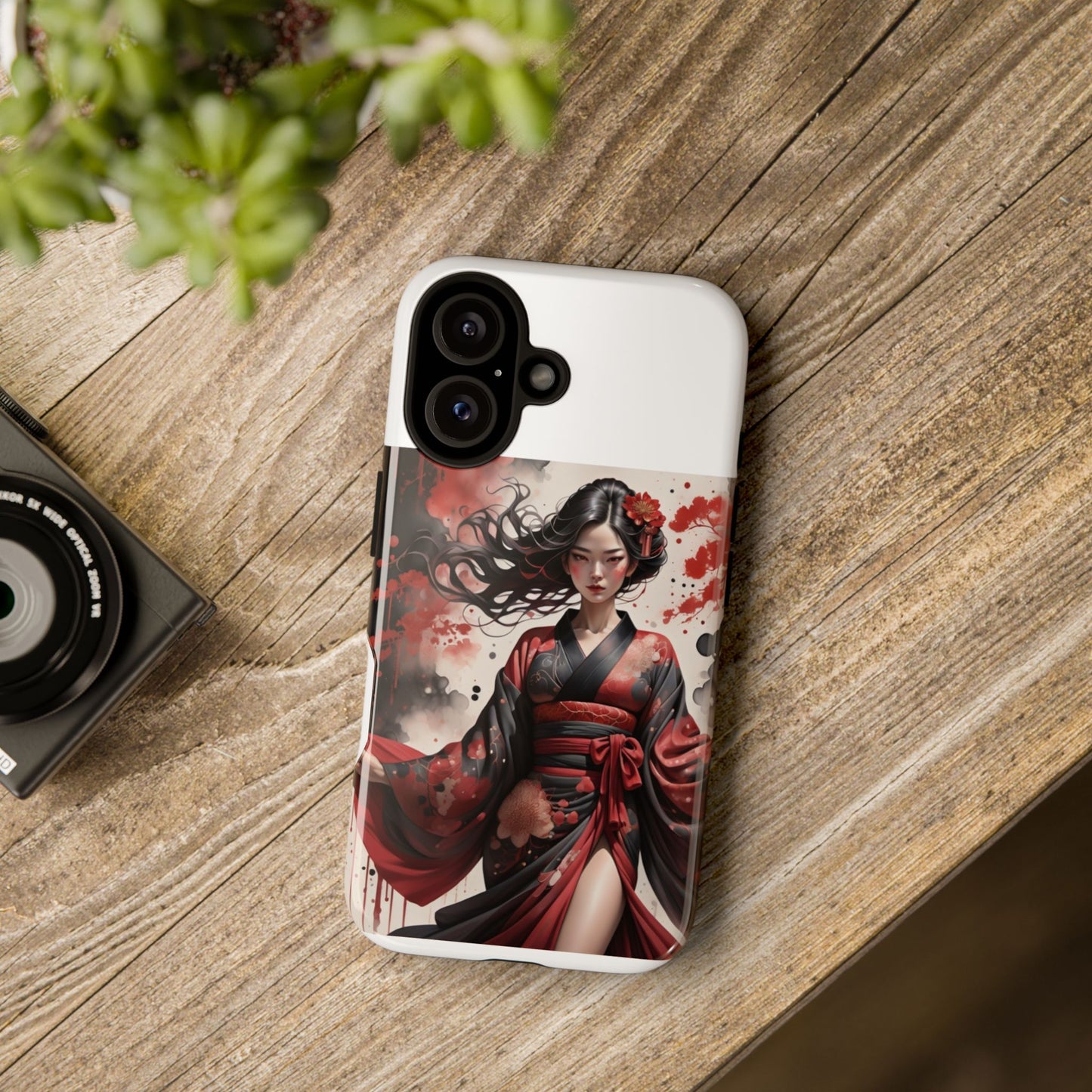 Geisha Warrior Phone Case — Dark Red Kimono Art Designer iPhone Case