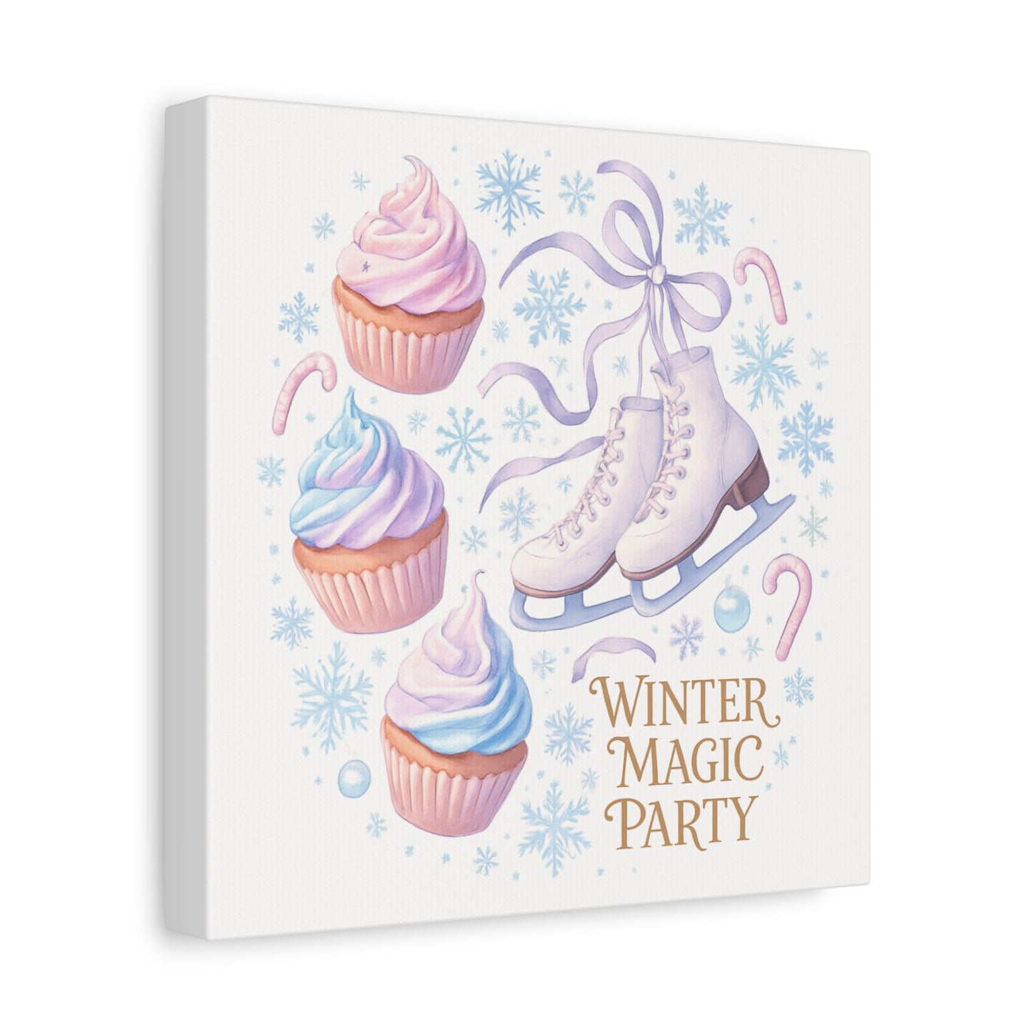 Winter Magic Party Canvas — Ice Skates & Cupcakes Matte Wall Art
