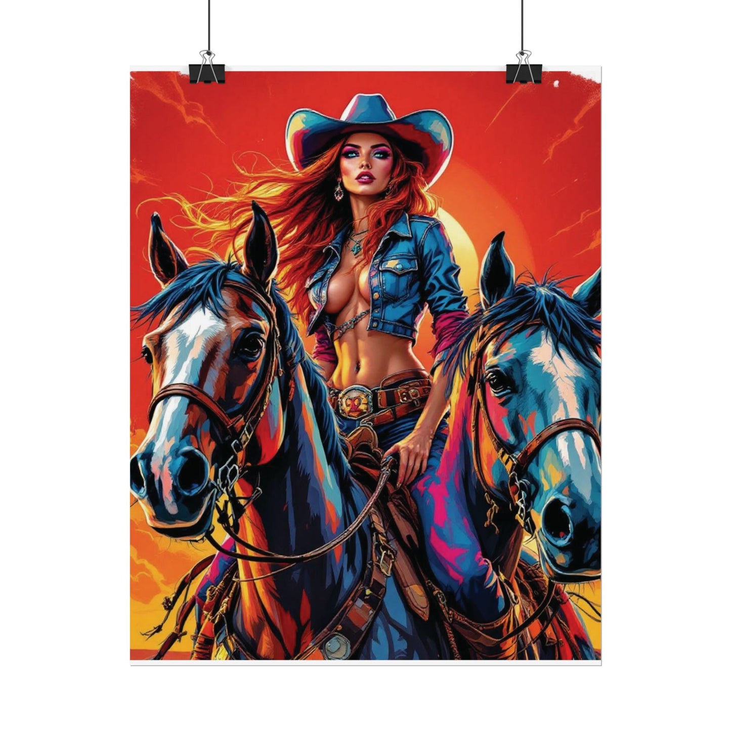 Cowgirl Poster — Vibrant Western Cowgirl Art Print with Horses