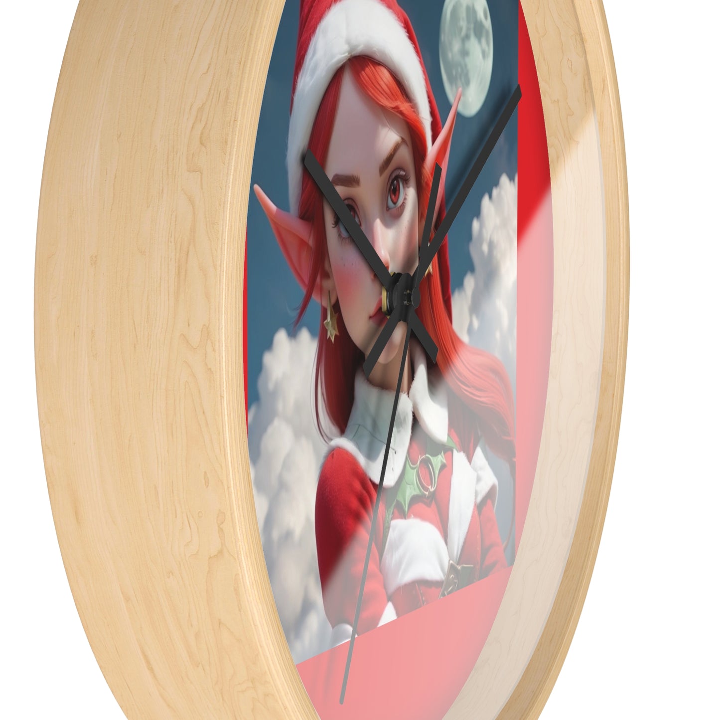 Christmas Elf Wall Clock — Cute Red-Haired Elf Holiday Decor