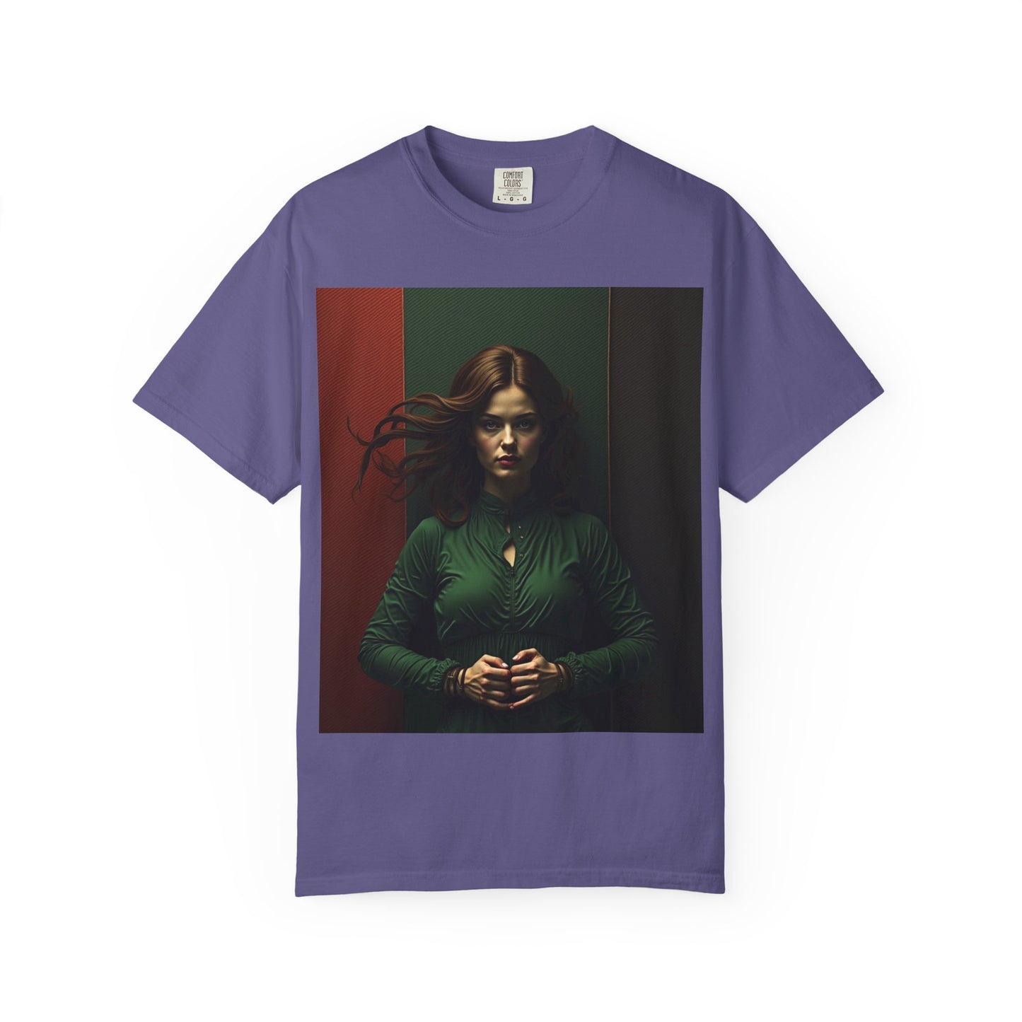 Portrait Photo Tee — Moody Green Woman Graphic T-Shirt