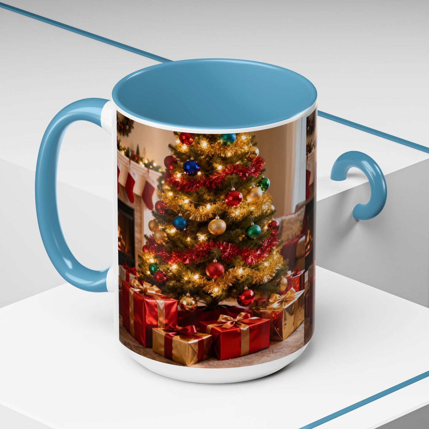Christmas Living Room Coffee Mug – Festive Tree, Fireplace & Presents Accent Mug (11/15oz)