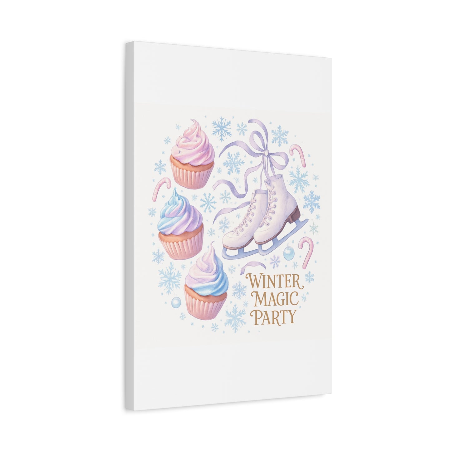 Winter Magic Party Canvas — Ice Skates & Cupcakes Matte Wall Art