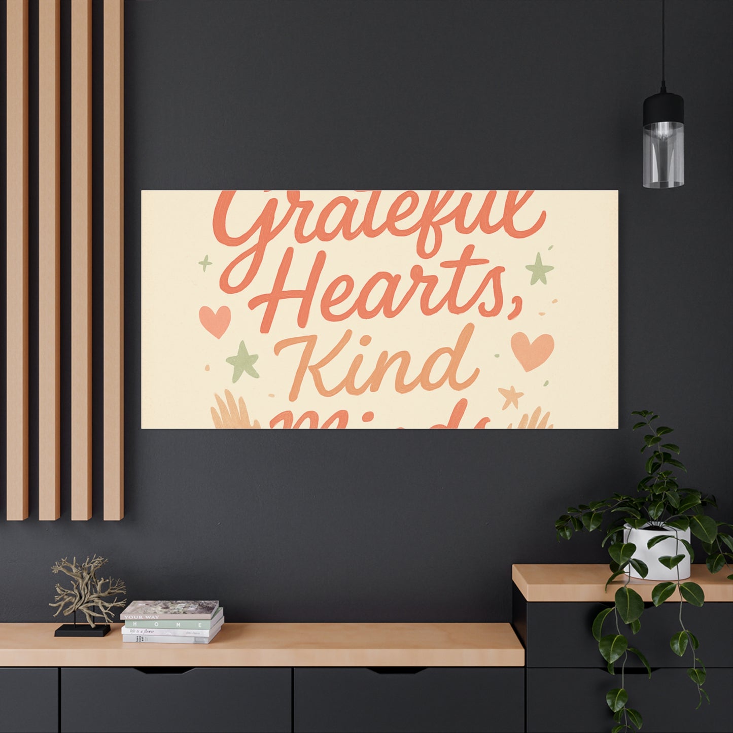 Grateful Hearts Kind Minds Canvas Wall Art — Inspirational Quote Matte Canvas