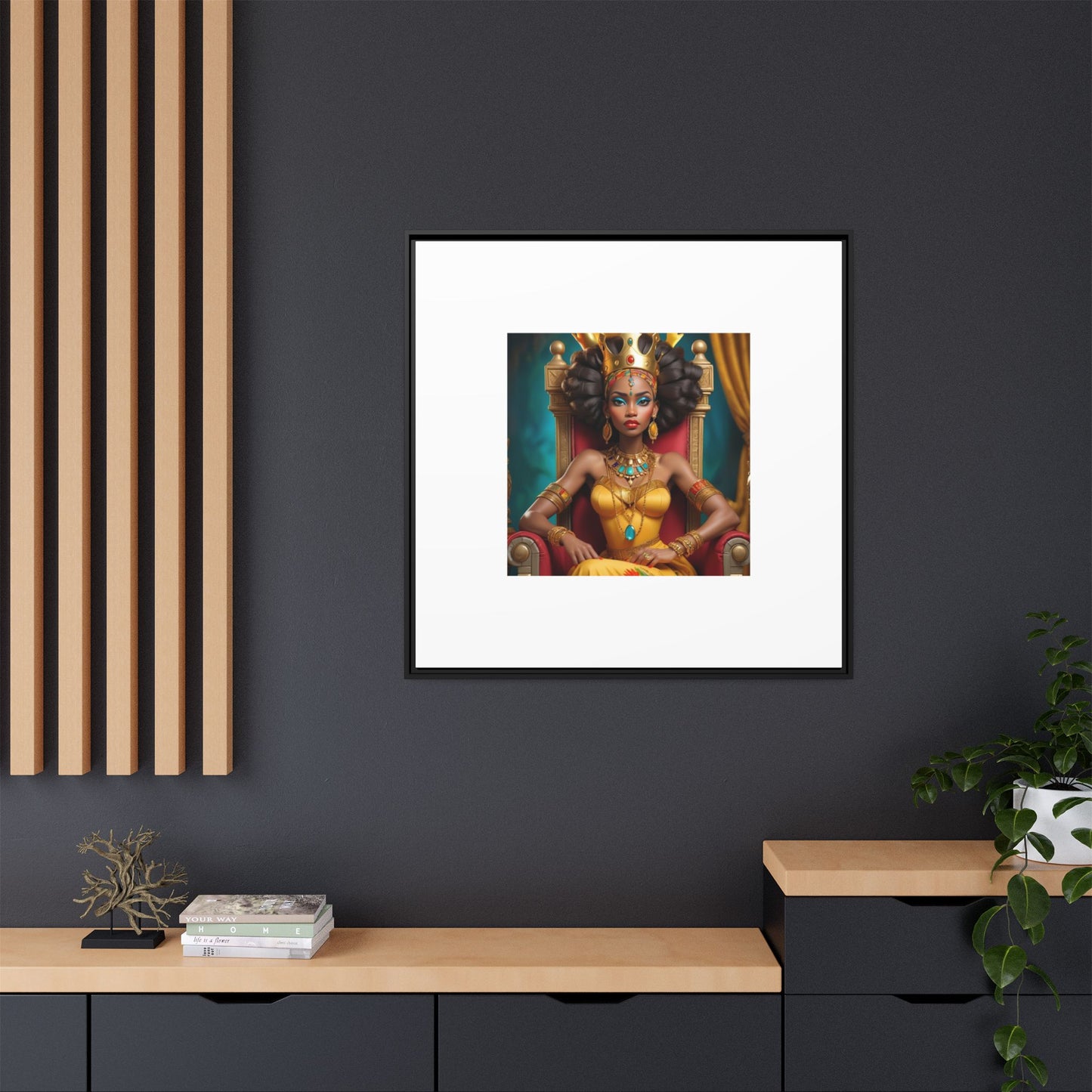 Framed Matte Canvas Art — Regal African Queen Portrait