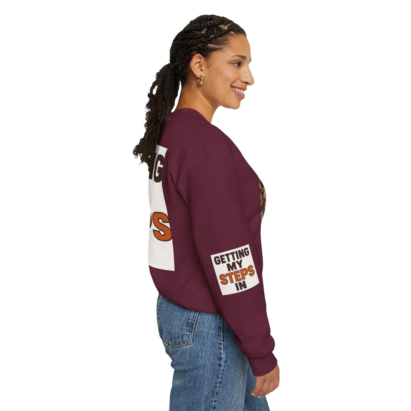 Crewneck Sweatshirt — "Getting My Steps In" Graphic with Kids Playing