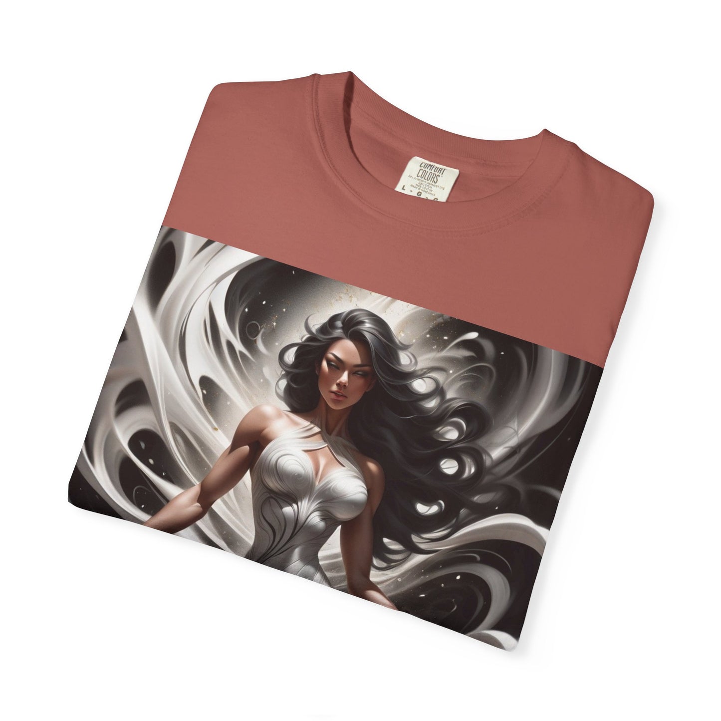 Goddess Art T-Shirt — Elegant White-Draped Fantasy Woman Print